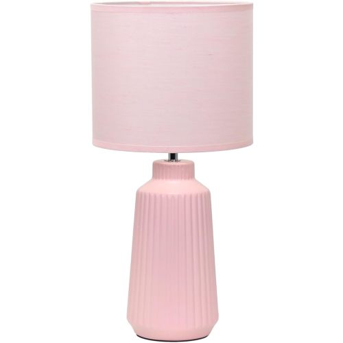 Simple Designs LT1169-PNK 15.94" Glow & Flow Minimalist Grooved Ceramic Table Lamp, Monochromatic Fabric Shade, Textured Accent Lighting, for Bedroom, Office, Living Room, Pink