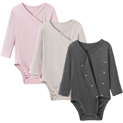 DEFAHN Viscose from Bamboo Baby Side Snap Bodysuit Kimono Onsies 3-Pack Long Short Sleeve Boy Girl Boys
