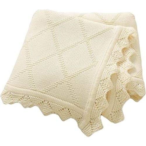 Hadetoto Knit Baby Blankets for Girls Boys, 100% Cotton Crib Blanket for Baby Infant Toddler, Super Soft and Lightweight Nursery Blankets (Cream)