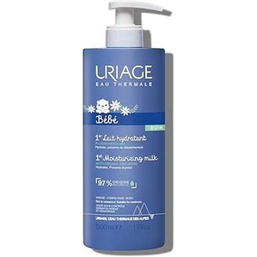 Uriage Baby Daily Moisturizing lotion with Organic Edelweiss + Shea Butter, Nourishes, Moisturizes & Soothes Skin, Non-greasy, Delicately Scented, 97% Igredients of Natural Origin