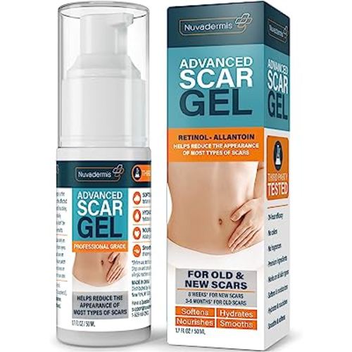 NUVADERMIS Advanced Scar Gel - 1.7 Fl Oz, Transparent Gel - Retinol & Vitamin E Formula for Surgical Scars - C-Section, Tummy Tuck & Keloid Care