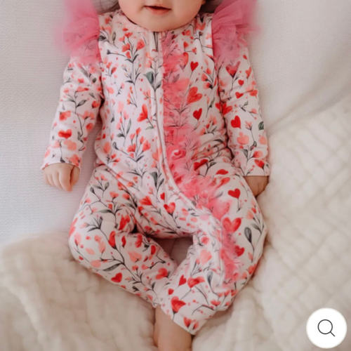 Before & Ever Newborn Double Zip Onesie - Valentine's Floral Baby Girl Clothes for Newborn - Pink