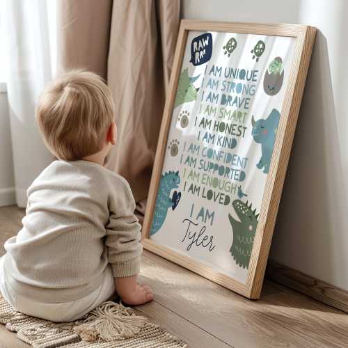 Positive Affirmation Print, Dinosaur Nursery Print, Boys Bedroom Decor, Motivational Poster, Dinosaur Wall Art, Playroom Inspirational Print