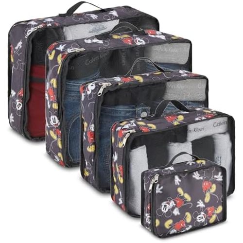 Disney Minnie Mickey Stitch Packing Cubes - Winnie the Pooh, Princess Cinderella, Cars, Toy Story 5 Piece Packing Cubes Compression - Travel Essential - Luggage Suitcase Organizer Set