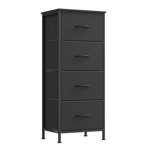 SONGMICS Dresser for Bedroom, Tall Dresser with 4 Fabric Drawers | Chest of Drawers with Steel Frame, for Closet & Entryway, Ink Black and Ebony Black, BELLAH Collection ULGS314B01S