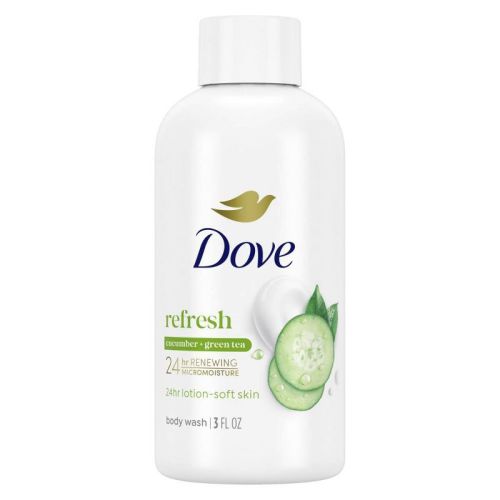 Dove Refresh 24-Hour Lotion-Soft Skin Mini Body Wash - Cucumber and Green Tea - Travel Size - 3 fl oz