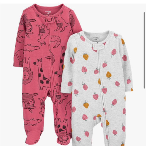 Simple Joys by Carter's Baby Girls' 2-way Zip Thermal Footed Sleep and Play, Pack of 2