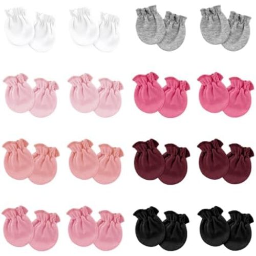 AQOKKA Newborn Baby Mittens No Scratch Cotton Elastic Wrist Gloves Infant Toddler Mittens for Baby Boy Girl 0-6 Months