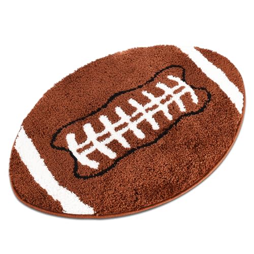 Cute Football Rug for Boys Room 34”x22” Soft Sports Carpet for Kids Bedroom Decor Non Slip Washable Playroom Area Rug Fun Touchdown Mat Plush Athlete Themed Gift