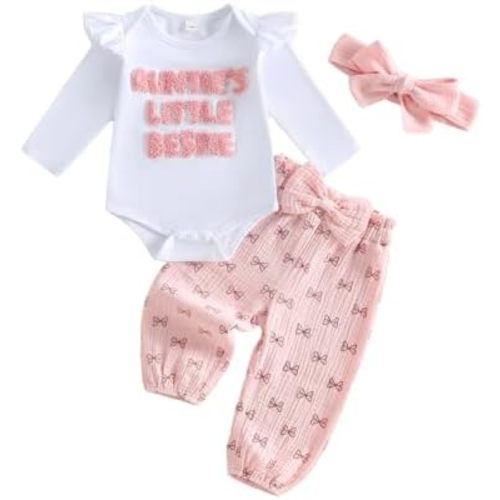 Daddys Little Girl Baby Clothes Long Sleeve Embroidery Romper Bow Pants Set Infant Newborn Daddy Girls Fall Outfits