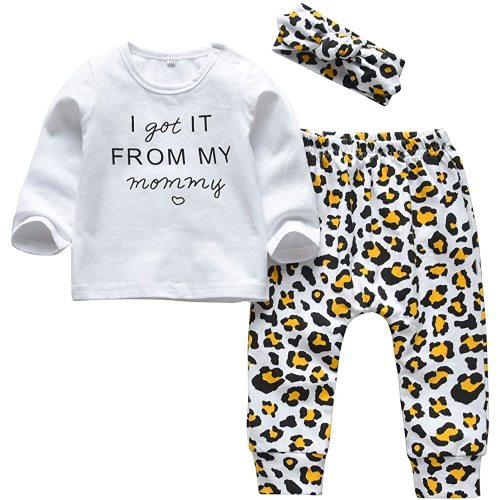 KuKitty 3Pcs Baby Girl Outfits Set Long Sleeve T-Shirt Tops Flowers Pants with Headband