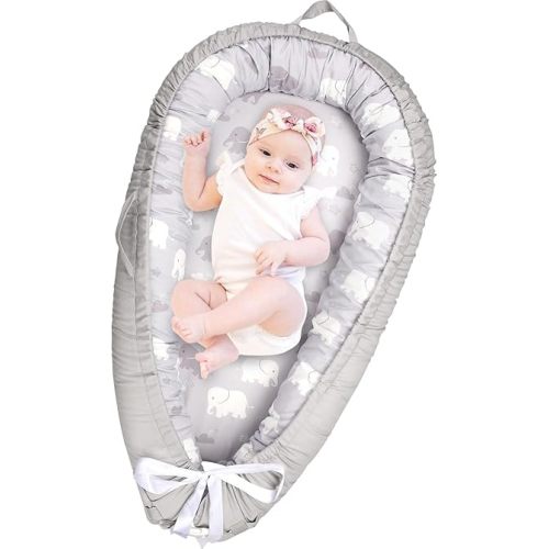 TANOFAR Baby Nest/Cozy Portable and Washable Baby Lounger for Newborn,100% Breathable Cotton Soft Infants Nests Cover for Newborn as a Gift(Elephants)