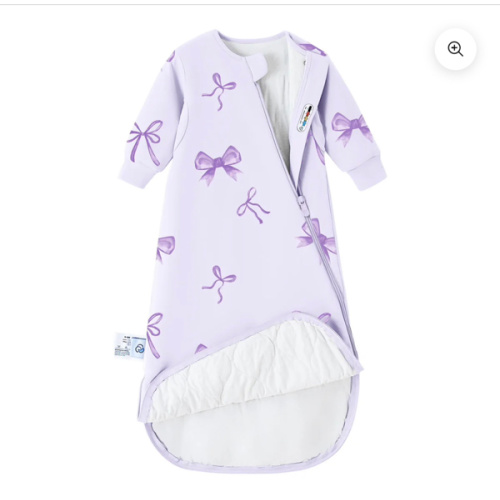 All Season Long Sleeve Sleep Sack 1.0 TOG - Organic Cotton & Camel Wool - Lavender Bow