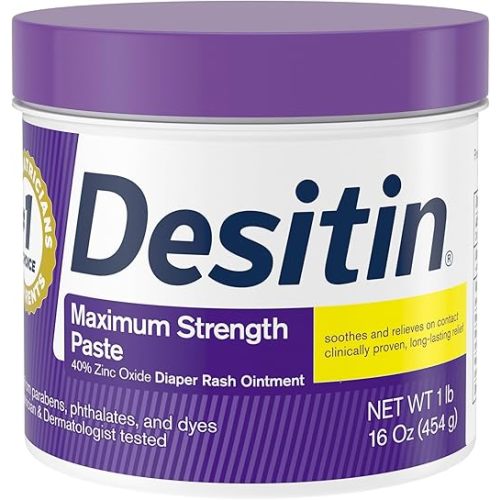 Desitin Maximum Strength Baby Diaper Rash Cream, 40% Zinc Oxide for Treatment, Relief & Prevention, Hypoallergenic, Phthalate- & Paraben-Free Paste, Protects Skin For Up To 12 Hours, 16 oz