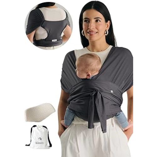 Konny Baby Carrier Flex AirMesh with Head Support- Adjustable, Easy to Wear Baby Wrap Sling, Perfect for Newborn Babies Essentials up to 44 lbs (XS-XL) -Charcoal