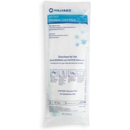 HALYARD Premium Perineal Cold Packs w/Adhesive Strip Postpartum Care Relief Instant Cold Pack X Long 6 x 12.5 Inches, Case of 24-51794