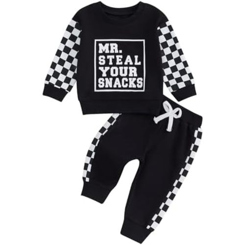BeQeuewll Fall Winter Toddler Baby Boy Clothes 2Pcs Color Block Crewneck Sweatshirt and Pants Sweatsuit Little Boy Clothing