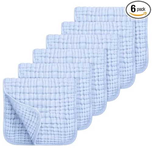 Looxii Muslin Burp Cloths 100% Cotton Muslin Cloths Large 20''x10'' Extra Soft and Absorbent 6 Pack Baby Burping Cloth for Boys and Girls (Blue)
