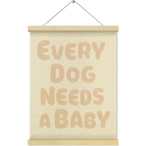 QEJ Every Dog Needs a Baby Wall Art Decor, Baby Shower Reveal Decor Canvas Poster Hanger Frame, Pregnancy Announcement Wall Decorations for Newborn Room Bedroom Playroom Decor, 12x16 Inch