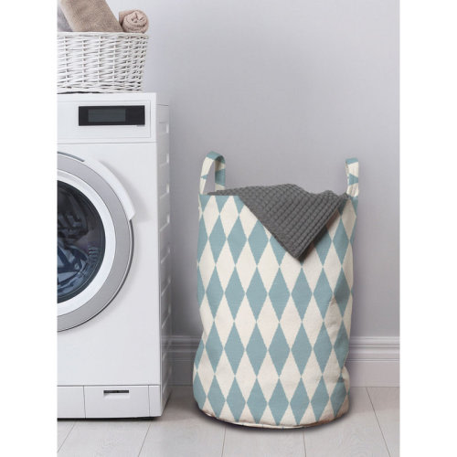 East Urban Home Ambesonne Muted Colors Laundry Bag, Creative Geometric Pattern With Simple Diamond Check Rhombuses, Hamper Basket With Handles Drawstring Closure For Laundromats, 13" X 19", Pale Slate Blue Eggshell | Wayfair