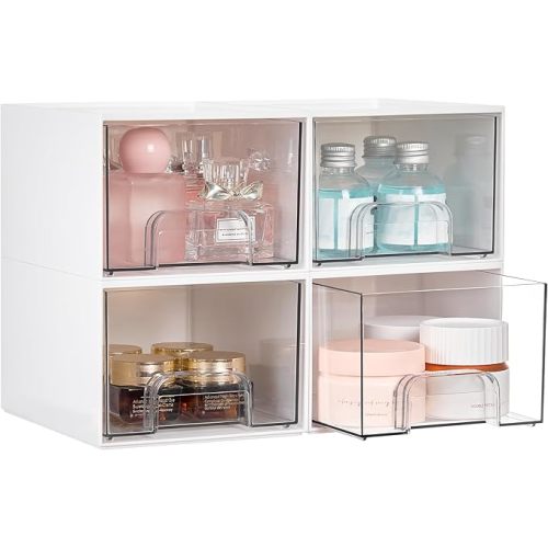 Vtopmart 2 Pack Small Clear Stackable Storage Drawers,Acrylic Bathroom Makeup Organizer,Plastic Storage Bins For Vanity, Undersink, Kitchen Cabinets, Pantry, Home Organization