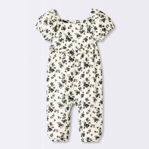 Baby Girls' Floral Puff Sleeve Ruffle Romper - Cloud Island™ Off-White 6-9M