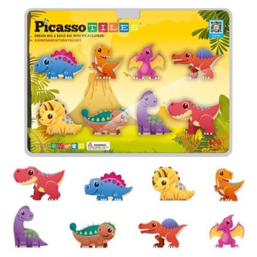 PICASSO-TILES Magnetic Tiles for Kids, Dinosaur Animal Theme Construction STEM Building Blocks Educational Toy, 8PCS