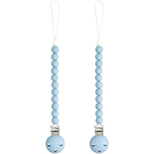 Comfy Cubs Pacifier Clips 2 Pack - 100% Food Grade Silicone Baby Pacifier Clips, BPA & PVC Free - CPSIA Certified, Lightweight and Flexible Baby Gifts - Sky Blue