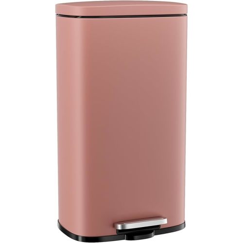 Arlopu 8/13.2 Gallon Step Trash Can, Stainless Steel Garbage Bin, Soft-Close Rubbish Bin with Removable Plastic Inner Bucket, Fingerprint-Proof, Lid Dustbin, Suit for Kitchen Home (Pink, 30L)