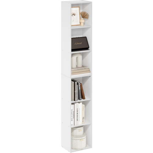 Fulda Book Shelf, 2-Tier Narrow Bookshelf, Bookcase with 8-in Width Storage Shelf, 9.3 x 7.9 x 21.2, for Living Room, Bedroom, Home Office, Amber Pine