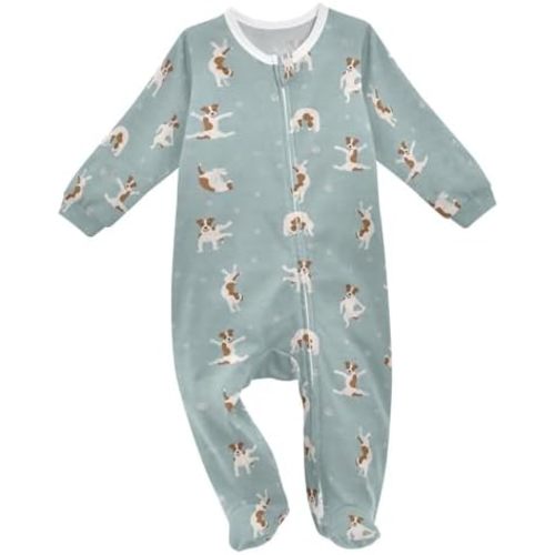 Dogs Jack Russel Terrier Baby One-Piece Footies Newborn Boys Girls Rompers Pajamas Cotton Footed Sleep Play Pjs