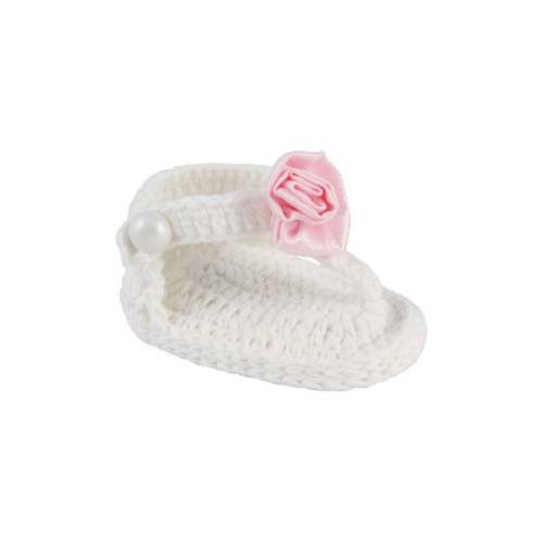Newborn White Crochet Sandal with Pink Flower – Rattle Dazzle