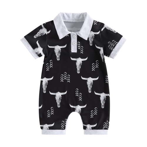 Western Baby Boy Summer Infant Cow Print Polo Romper Shorts Jumpsuit One Piece Outfits Cowboy Country Clothing 3 6 12 18 Months