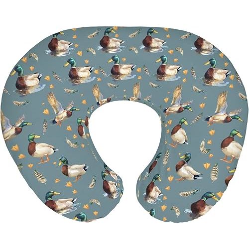 Vintage Mallard Ducks Baby Nursing Pillow Covers for Boy Girl Retro Duck Hunting Nursery Pillowcase for Breastfeeding Pillows Wild Birds Feathers Soft Stretchy Slipcovers for Newborn Infant