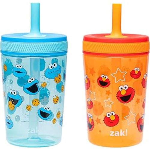 Zak Designs Sesame Street Kelso Toddler Tumblers For Travel or At Home, 15oz 2-Pack Durable Plastic Sippy Cups With Leak-Proof Design is Perfect For Kids (Elmo and Cookie Monster)