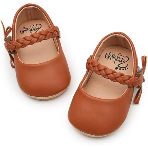 HONGTEYA Infant Baby Girls Mary Jane Flats Non Slip for Toddler First Walkers Soft Sole PU Leather Crib Shoes Sneaker Wedding Party Christmas Princess Dress Shoes Baby Moccasins Girls