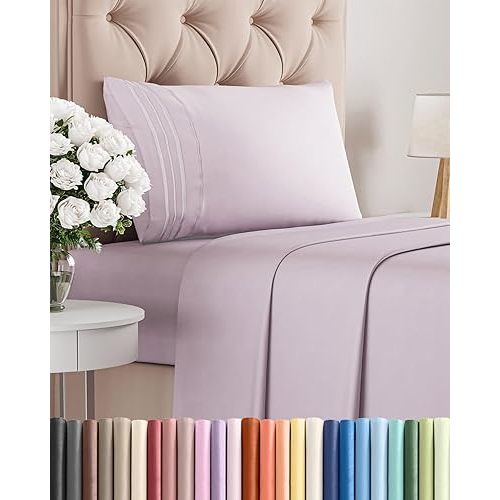 Twin Size 3 Piece Sheet Set - Comfy Breathable & Cooling Sheets - Hotel Luxury Bed Sheets for Women & Men - Deep Pockets, Easy-Fit, Soft & Wrinkle Free Sheets - Light Lavender Oeko-Tex Bed Sheet Set