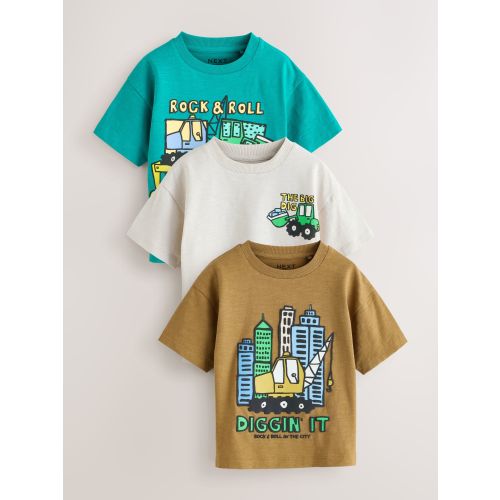 Teal Blue Digger Short Sleeve Graphic T-Shirts 3 Pack (3mths-7yrs)