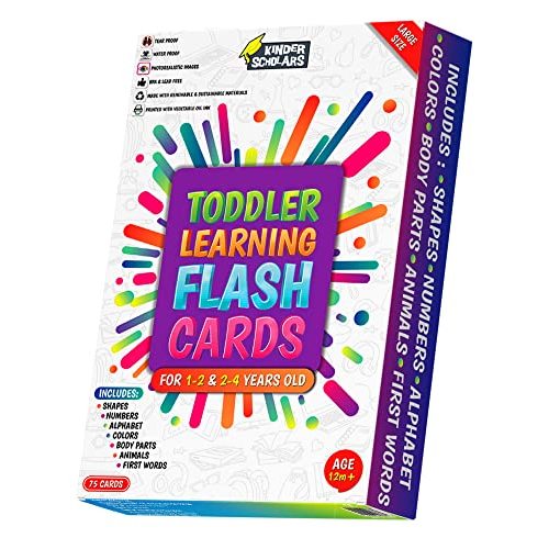 Kinder Scholars Large Tear Resistant & Waterproof Flash Cards for Toddlers 1,2,3,4 Years Old - Alphabet ABC Letters, Colors, Shapes, Numbers, First Words, Animals & B