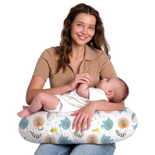 Little Grape Land Nursing Pillow for Breastfeeding, Soft and Supportive Breastfeeding Pillow for Mom and Baby, Cute Feeding Pillow with Removable Cover for 0–12 Months, Animals