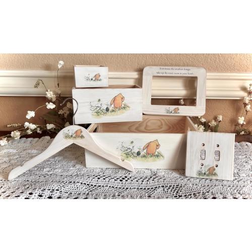 Winnie the Pooh Wooden Nursery Organization, Baby Shower Gift, Changing Table Box, Nursery Storage, Shower Centerpiece, Switch Plate, Hanger