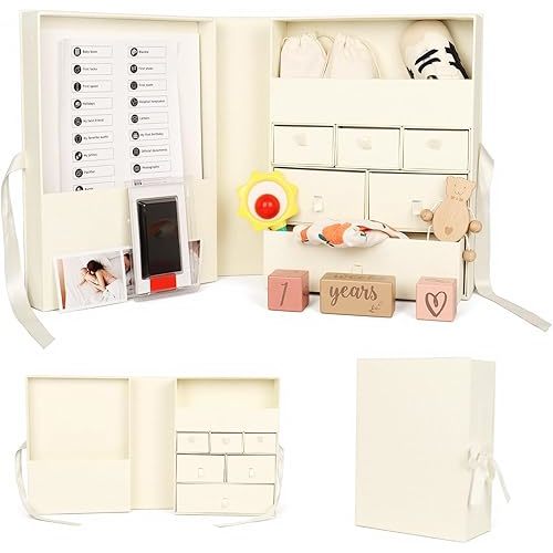 Baby Keepsake Box,Newborn Keepsake Box,Large Baby Memory Box with 8 Additional Items for Baby Shower,Pregnancy, Mother’s Day(beige)