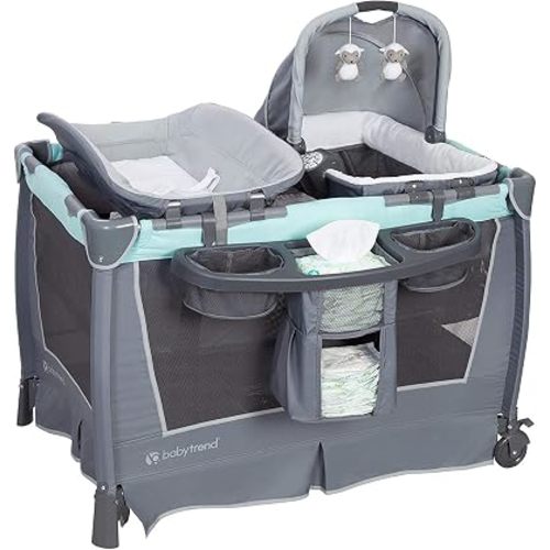 Baby Trend Retreat Nursery Center Playard, Bassinet & Storage, Mint Green