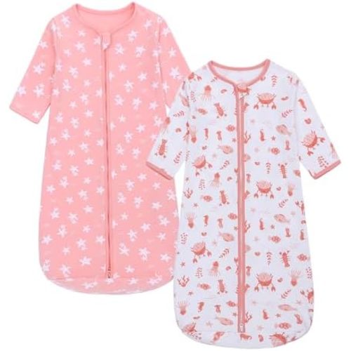 Miracle Baby Long Sleeve Sleep Sack 2 Pack Wearable Blanket Baby 100% Cotton Sleeping Bag for Newborn Infant Toddler
