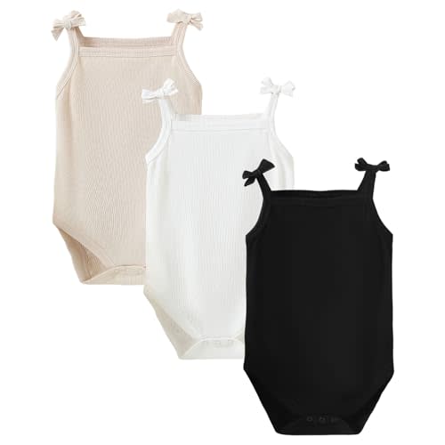 OPAWO Onsies for Baby Girls' Bodysuits 3 Pack Neutral Baby Clothes Spaghetti Strap & Long Sleeve Fall Baby Undershirt 0-2T