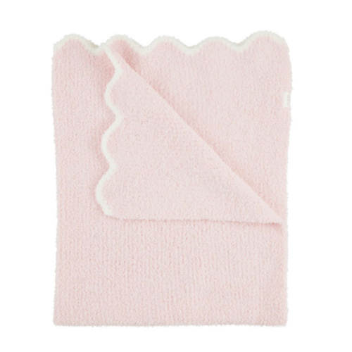 Pink Scallop Chenille Blanket - Cozy Knit Design | Mud Pie