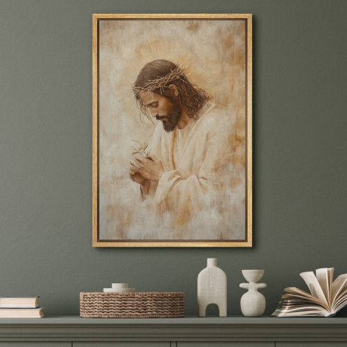 IDEA4WALL Jesus with Crown of Thorns Canvas Print Wall Art - Christian Religious Decor in Beige for Prayer Room or Hallway | Wayfair