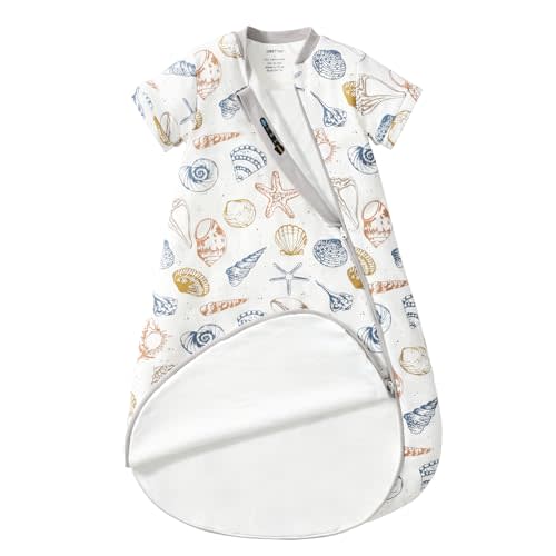 Baby Sleep Sack 6–12 Months, Cotton Sleep Sack with Detachable Long Sleeves, 1.0 TOG Wearable Blanket for Cooler Nights, 2-Way Zipper Toddler Sleeping Sack with Temperature Strip, Ocean