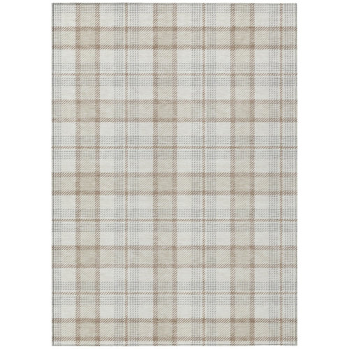 HomeRoots 8' X 10' Linen And Brown Plaid Washable Indoor Outdoor Area Rug | Wayfair