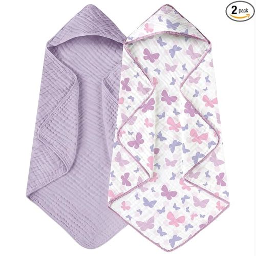 Yoofoss Hooded Baby Towels for Newborn 2 Pack 100% Muslin Organic Cotton Baby Bath Towel with Hood